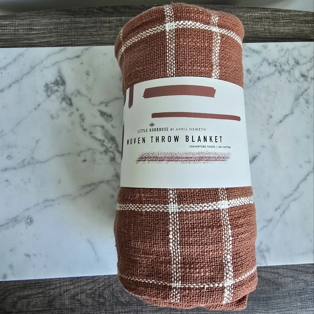Little Korboose April Nemeth, New Woven Terracotta Plaid Cotton Throw Blanket